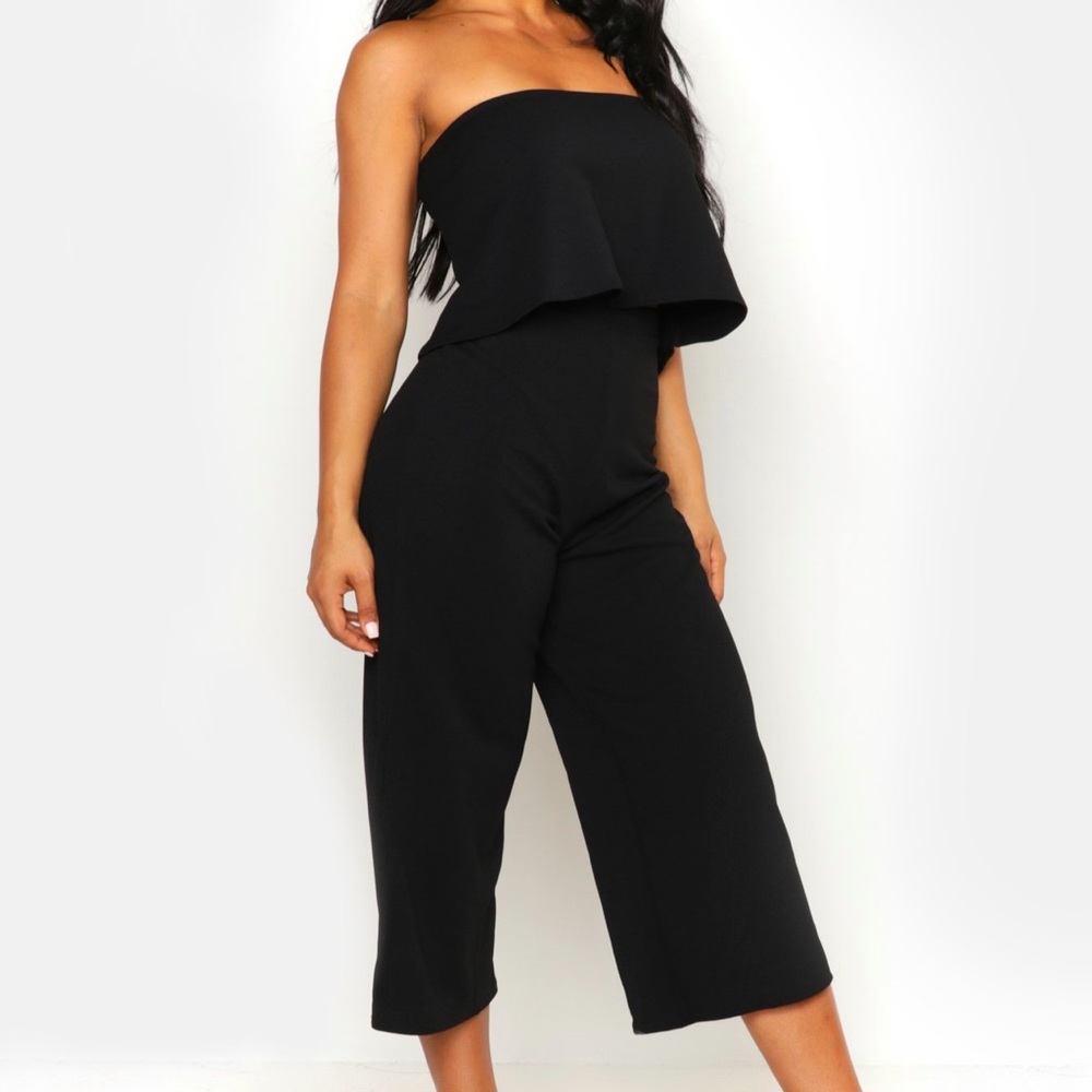 BooHoo black bandeau top and culotte pant two-piece set